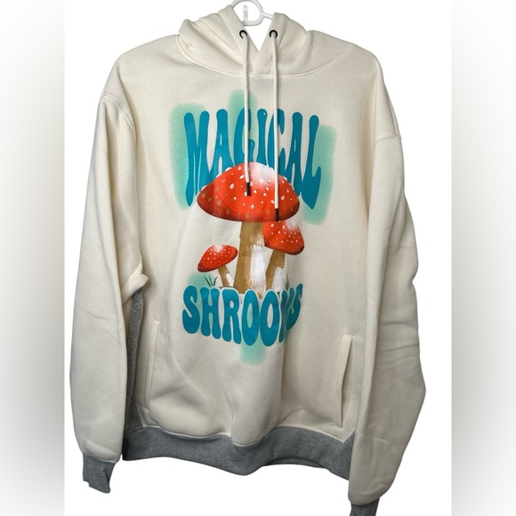Genuine Cream Hoodie with Mushroom Graphic Large NWT - Picture 1 of 7